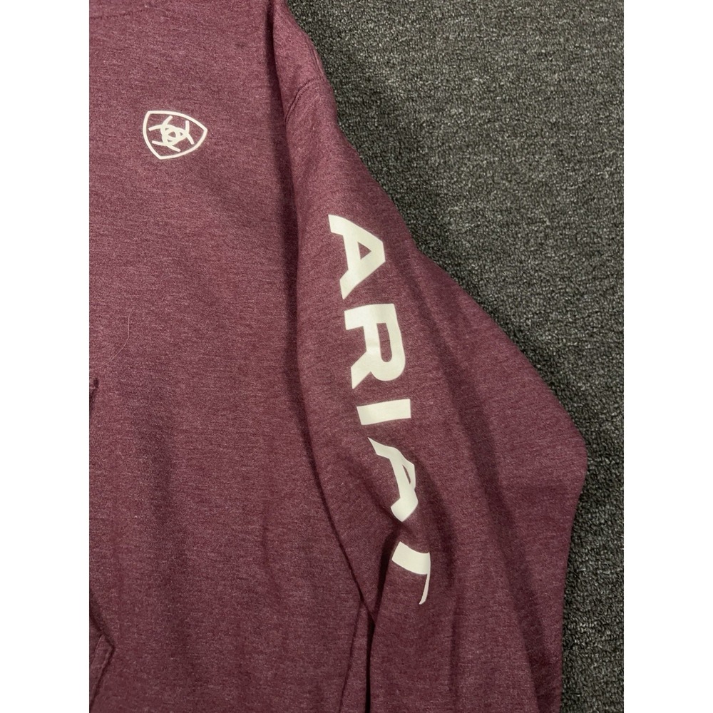 Ariat Pullover Hooded Sweatshirt Men's 3XL Burgundy Drawstrings Heavyweight Logo - Picture 3 of 7